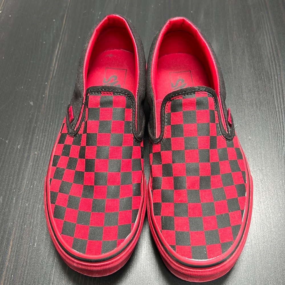 Vans Unisex Red and Black Check Slip On Mens 7 Womens 8.5